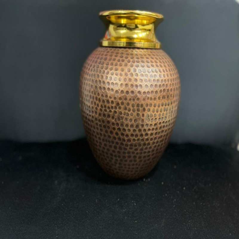 Copper Flower Pot In Brown & Gold