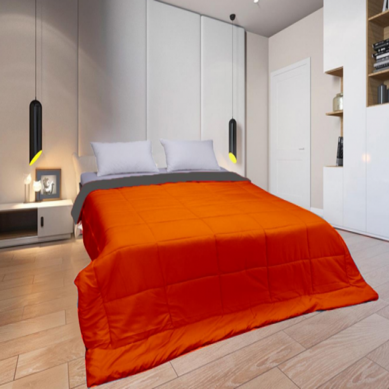 Reversible Duvet Comforter For Single Bed Orange & Charcoal