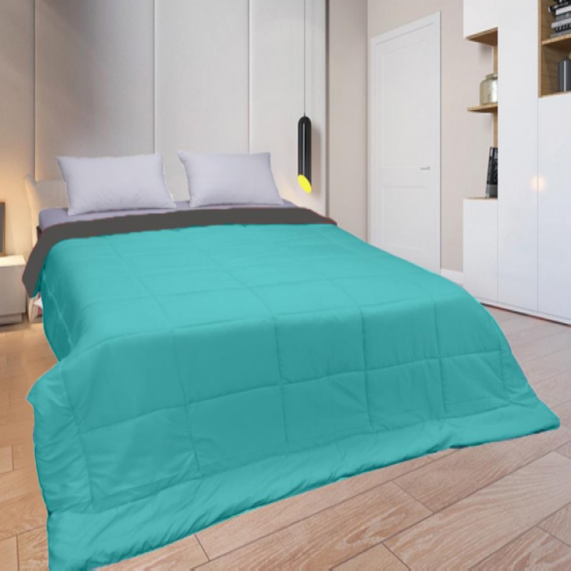 Reversible Duvet Comforter Teal & Grey For Single Bed